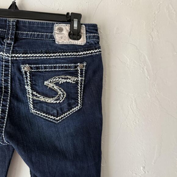 Silver Jeans Suki Super Skinny Jeans Womens 27x33 Dark Wash Stretch Embroidered - Picture 9 of 11